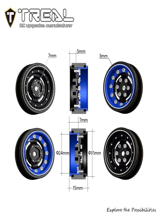 TREAL 1.0 Beadlock Wheels Deep Dish Rims (4P) for SCX24 AX24 FCX24 TRX4M 1/24 1/18 Crawler Car-Type F(Black) - Image 5